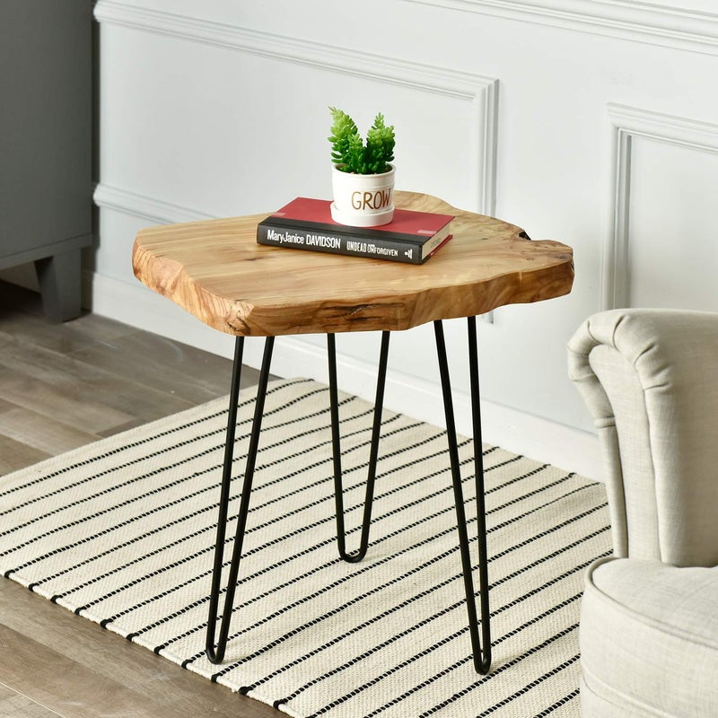 WELLAND Live Edge Side Table with Hairpin Legs, Natural Edge Side Table, Small Nightstand Wood, 15.5" Tall - Image 1